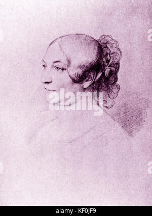 Caroline von Weber - wife of Carl Maria von Weber. Czech singer. Drawing by her son Alexander. Stock Photo