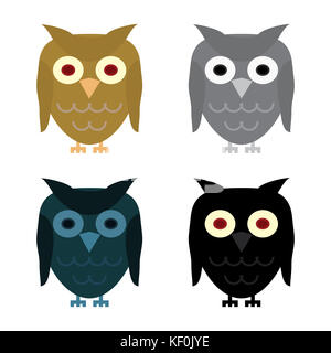 Owl day night gray and Halloween black owl with red eyes Stock Photo