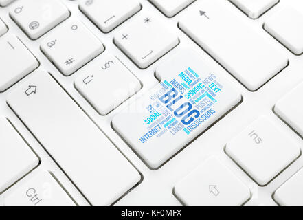 Blog word concept cloud in enter button or key on white keyboard Stock Photo