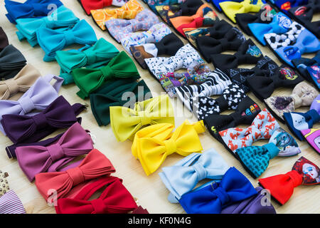 Close up image of set of colorful bow ties in shop Stock Photo