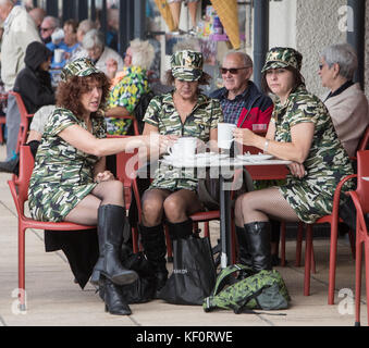 Elvis fans and tribute performers attend the 2017 Porthcawl Elvis Festival. The performers sing in the Best Festival Elvis Competition and perform showcases in the local pubs and hotels  Featuring: Atmosphere Where: Porthcawl, United Kingdom When: 23 Sep 2017 Credit: John Rainford/WENN.com Stock Photo