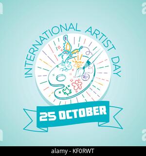 Calendar for each day on october 25. Greeting card. Holiday -   International Artist Day. Icon in the linear style Stock Vector