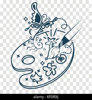 concept of drawing, creativity, hobby in the form of a palette with a brush and paints. Icon, silhouette in the linear style Stock Vector