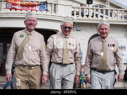 Elvis fans and tribute performers attend the 2017 Porthcawl Elvis Festival. The performers sing in the Best Festival Elvis Competition and perform showcases in the local pubs and hotels  Featuring: Atmosphere Where: Porthcawl, United Kingdom When: 23 Sep 2017 Credit: John Rainford/WENN.com Stock Photo