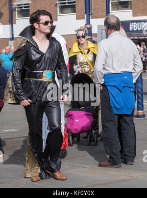 Elvis fans and tribute performers attend the 2017 Porthcawl Elvis Festival. The performers sing in the Best Festival Elvis Competition and perform showcases in the local pubs and hotels  Featuring: Atmosphere Where: Porthcawl, United Kingdom When: 23 Sep 2017 Credit: John Rainford/WENN.com Stock Photo