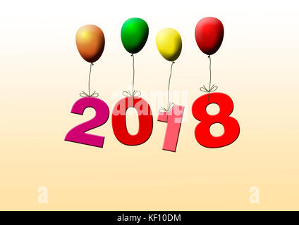 new years date 2018 flying with colorful balloons Stock Photo