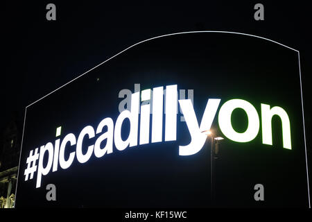 London UK 24th October 2017. The  world-famous Piccadilly Lights will be switched back on, after undergoing a nine month renovation work.  The new giant advertising  screen will become  by the  largest single digital, ultra-high definition curved screen measuring 8,500 sq ft (790 sq m) in Europe Stock Photo