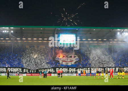 Magdeburg, Germany. 24th Oct, 2017. DFB-Pokal Soccer match, Magdeburg, October 24, 2017 Magdeburg fans celebrating their team 1.FC MAGDEBURG - BORUSSIA DORTMUND 0-5 DFB-Pokal Soccer match in Magdeburg, October 22, 2017, Season 2017/2018 Credit: Peter Schatz/Alamy Live News Stock Photo