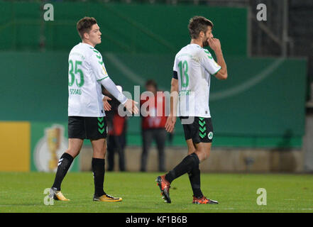 Furth, Germany. 24th Oct, 2017. Fuerth's Dominik Schad (L) and Marco Caligiuri leave the pitch after the 1-3 DFB Cup soccer match between SpVgg Greuther Furth and FC Ingolstadt 04 in the Ronhof Sport Park in Furth, Germany, 24 October 2017. Credit: Timm Schamberger/dpa/Alamy Live News Stock Photo
