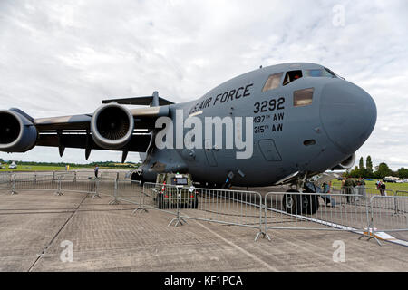 A USAF 315th Airlift Wing Boeing C-17A Globemaster III at the RNAS Yeovilton International Air Day 2017 Stock Photo