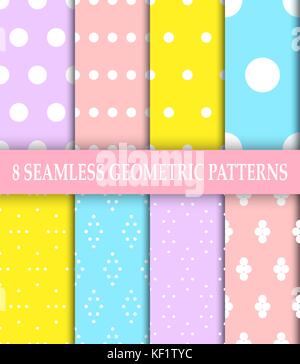 Collection of 8 geometric patterns.Polka dot Seamless pattern Stock Vector