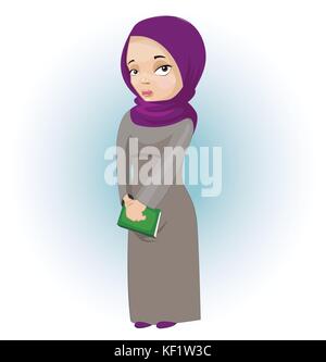 Muslim girl holding a book Stock Vector