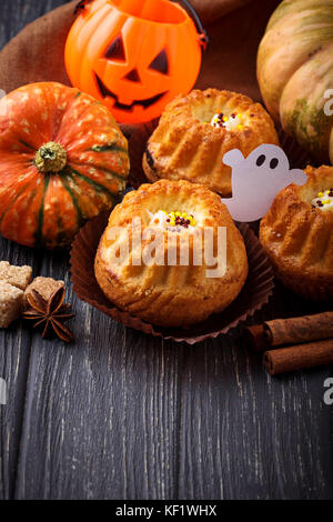 Halloween pumpkin cupcakes Stock Photo