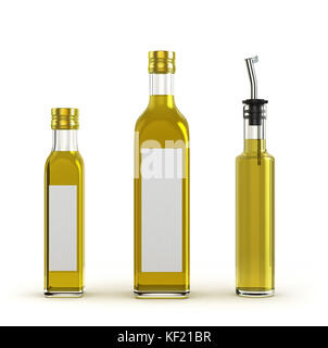 lighter glass bottles for olive oil of different sizes isolated on white background Stock Photo