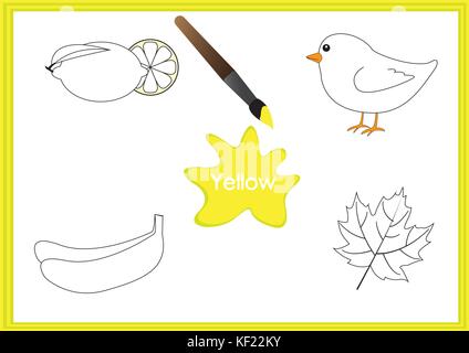 learning colors yellow color flashcard for kids cute cartoon characters picture set for preschoolers education worksheet vector illustration stock vector image art alamy