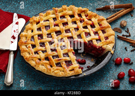 Mulled wine cranberry apple lattice pie Stock Photo