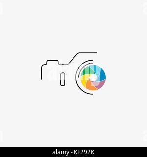 Thin line, flat camera icon Stock Vector