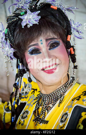 Portrait of a Chinese opera performer backstage before her performance during the Chinese New Year celebrations. Stock Photo