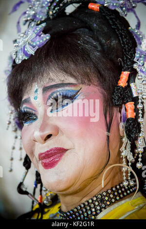 Portrait of a Chinese opera performer backstage before her performance during the Chinese New Year celebrations. Stock Photo