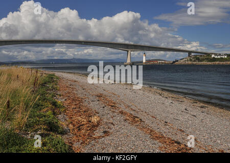 The Skye Bridge in summer sunshine connecting the Kyle of Lochalsh and the Isle of Skye by road as viewed from Kyleakin on the island. Stock Photo