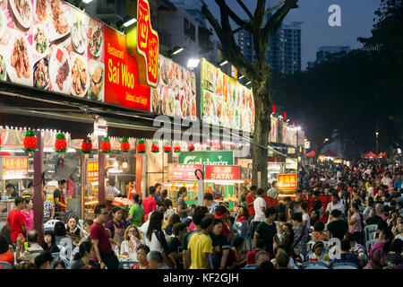 Jalan Alor located in Bukit Bintang is a well known and famous street food destination in Kuala Lumpur, Malaysia. Stock Photo