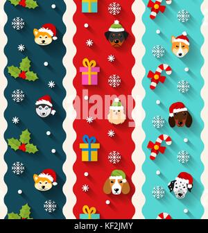 Set Seamless Vertical Wallpaper with Heads Dogs and Traditional Elements Stock Vector