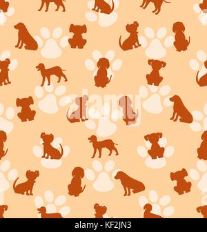 Seamless Pattern with Different Breeds of Dogs, Texture with Silhouettes Canines Stock Vector