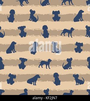 Seamless Template with Different Breeds of Dogs, Texture with Silhouettes Puppies Stock Vector