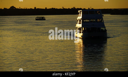 Tour boat on the Zambezi River Stock Photo