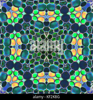 Kaleidoscopic pattern of oil drops on water Stock Photo