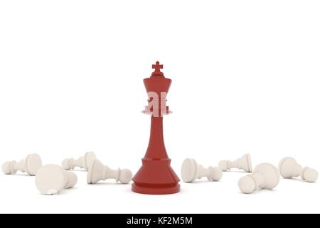 chess red king with white pawn in 3D rendering Stock Photo