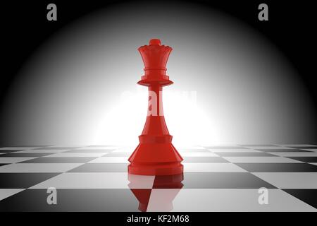 red chess queen on chessboard in 3D rendering Stock Photo