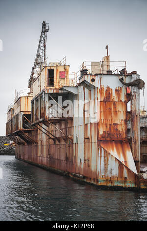 Old dry dock, shipyard in port of Hafnarfjordur, Iceland Stock Photo