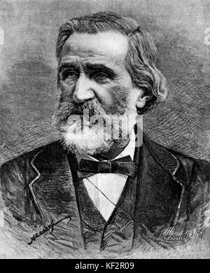 Portrait of Giuseppe Verdi  - Italian composer,  9 or 10 October 1813 - 27 January 1901. Drawing by A Cairoli after an engraving by Mancastropa.