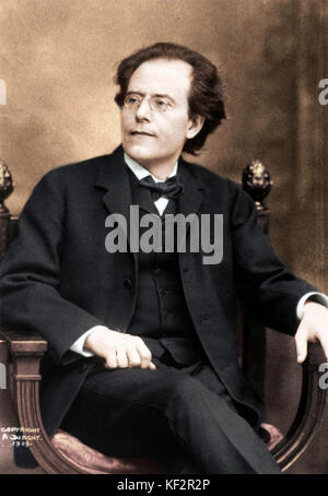 Gustav Mahler portrait, in New York, 1909 cabinet photograph by Dupont studio.   Austrian composer, 7 July 1860 - 18 May 1911. Colourised version. Stock Photo