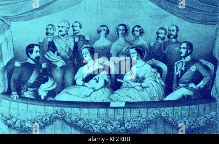 At the Paris opera , the  Italian Theatre. Napoleon III with Empress Eugenie, Victoria & Albert  of England in loge / box - by Alophe 1855 Stock Photo