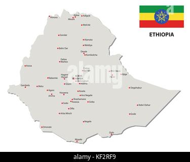 ethiopia map with vector map with flag Stock Vector