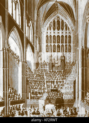 HANDEL.  View of orchestra and performers in Westminster Abbey during Handel Commemoration in 1784. German-English composer, 23 February 1685 - 14 April 1759 Stock Photo