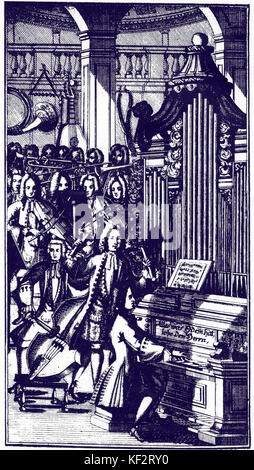 Johann Sebastian Bach at the organ keyboard. German organist and Stock