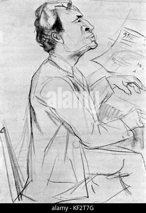 Bruno Walter- portrait. After drawing by Rudolf Großmann (1882-1941). BW: German conductor and pianist (1876-1962). RG: German printmaker, 1882 - 1941. Stock Photo