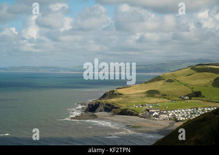 The view looking north over Clarach Bay, to snowdonia national park from Constitution Hill, Aberystwyth , Ceredigion, Wales UK Stock Photo