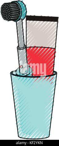 glass with toothpaste and toothbrush colored crayon silhouette Stock ...