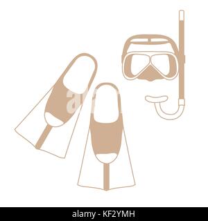 Stylized icon of a colored mask, tube and flippers for a scuba diving. Sports and recreation theme. Design for banner, poster or print. Stock Vector