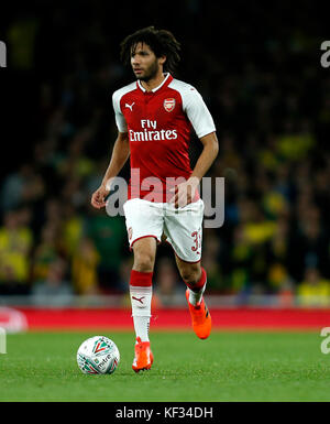 Arsenal's Mohamed Elneny during the Carabao Cup, Fourth Round match at the Emirates Stadium, London. PRESS ASSOCIATION Photo. Picture date: Tuesday October 24, 2017. See PA story SOCCER Arsenal. Photo credit should read: Paul Harding/PA Wire. RESTRICTIONS: No use with unauthorised audio, video, data, fixture lists, club/league logos or 'live' services. Online in-match use limited to 75 images, no video emulation. No use in betting, games or single club/league/player publications. Stock Photo