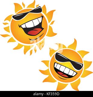 Bright Smiling Happy Sun Cartoon Vector Illustrations Stock Vector