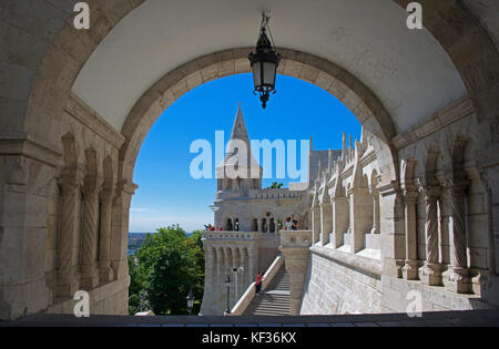 Fisherman's Bastion and turret though arch Castle District Upper Buda Budapest Hungary Stock Photo