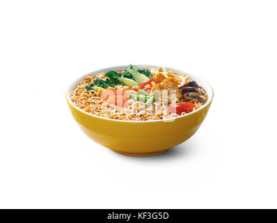 Hot and spicy Curry Instant Noodle Soup with vegetables Stock Photo