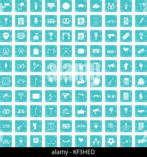 100 events icons set grunge blue Stock Vector