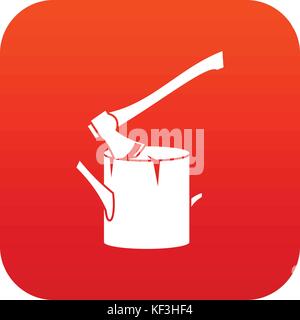 Axe stuck in a tree stump icon digital red Stock Vector