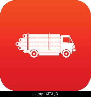 Log truck with the pile of logs icon digital red Stock Vector